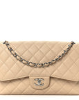 Caviar Quilted Jumbo Double Flap Beige