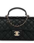 Lambskin Quilted Mini Top Handle Rectangular Flap Black
