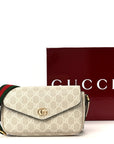 GG Supreme Monogram Textured Dollar Calfskin Web Mini Ophidia Envelope Shoulder Bag Beige Mystic White Oatmeal