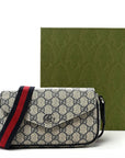 GG Supreme Monogram Textured Dollar Calfskin Web Mini Ophidia Envelope Shoulder Bag Beige Blue