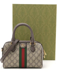 GG Supreme Monogram Textured Dollar Calfskin Web Mini Ophidia Top Handle Bag Beige Ebony New Acero