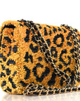 Sequin Mixed Fibers Leopard Print Mini Rectangular Flap Black Orange