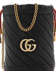 Vintage Effect Calfskin Matelasse Diagonal Mini Torchon GG Marmont 2.0 Bucket Bag Black Romantic Cherry