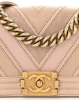 Caviar Suede Calfskin Chevron Quilted Small Boy Flap Light Pink