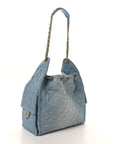 Washed Denim Quilted Medium CHNL 25 Handbag Blue