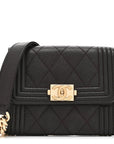 Caviar Quilted Boy Card Holder On Chain Black