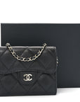 Caviar Quilted Flap Card Holder On Chain Black