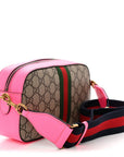 GG Supreme Monogram Textured Dollar Calfskin Web Ophidia Small Crossbody Bag Beige Ebony Fuchsia