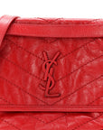 Crinkled Calfskin Matelasse Monogram Baby Niki Chain Satchel Rouge Eros