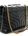Calfskin Y Quilted Monogram Medium Loulou Chain Satchel Black