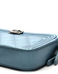 Metallic Caviar Quilted Small Boy Clutch With Chain Turquoise