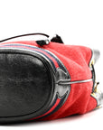 Suede Patent Web Small Ophidia Bucket Bag Hibiscus Red Black