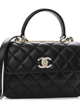 Lambskin Crystal Quilted Mini Trendy CC Dual Handle Flap Bag Black