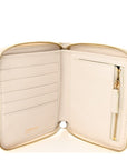 Calfskin Icon Quilted Compact Zip Around Wallet White