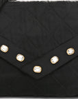 Fabric Quilted Crystal Envelope Small Flap Black