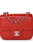 Patent Chevron Quilted Mini Square Flap Red