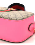 GG Supreme Monogram Textured Dollar Calfskin Web Ophidia Small Crossbody Bag Beige Ebony Fuchsia