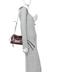Semi Shiny Calfskin Crocodile Embossed Neo Classic Gold Hardware Mini City Dark Red