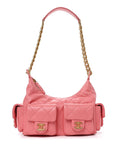 Shiny Lambskin Quilted Trendy Pockets Hobo Coral Pink