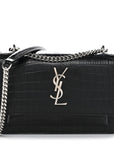 Calfskin Crocodile Embossed Monogram Sunset Chain Wallet Black