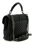 Sheepskin Matelasse Chevron Monogram Monochrome Medium College Bag Black