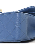 Caviar Quilted Small Double Flap Blue