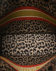 Canvas Velvet Embroidered Large Leopard Book Tote Tote Beige