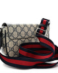 GG Supreme Monogram Textured Dollar Calfskin Web Mini Ophidia Envelope Shoulder Bag Beige Blue