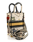 Canvas Embroidered Pixel Zodiac Mini Book Tote Phone Bag Latte Multicolor