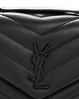 Calfskin Y Quilted Monogram Monochrome Small Loulou Chain Satchel Black