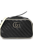 Vintage Effect Calfskin Matelasse Diagonal Small Torchon GG Marmont Chain Shoulder Bag Blue Agata Mystic White