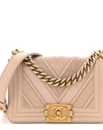 Caviar Suede Calfskin Chevron Quilted Small Boy Flap Light Pink