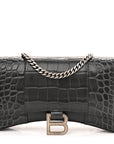Shiny Calfskin Crocodile Embossed Hourglass Chain Bag Gris