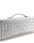 Metallic Lambskin Intrecciato Long Andiamo Top Handle Clutch Silver