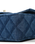 Printed Denim Quilted Mini Rectangular Flap Dark Blue