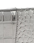 Metallic Calfskin Crocodile Embossed Hourglass Flap Flat Pouch Silver