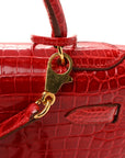 Shiny Porosus Crocodile Kelly Sellier 28 Rouge Vif
