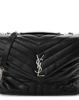 Calfskin Y Quilted Monogram Medium Loulou Chain Satchel Black