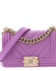 Lambskin Chevron Quilted Small Boy Flap Purple