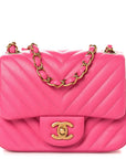 Lambskin Chevron Quilted Mini Square Flap Pink