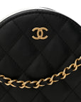 Lambskin Quilted Round Clutch With Chain Black