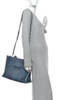 Washed Frayed Denim Logo Medium Hardware Tote Blue