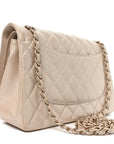 Iridescent Caviar Quilted Jumbo Double Flap Beige