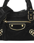 Baby Daim Suede Gold Metallic Edge Hardware Mini City Black