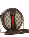 GG Supreme Monogram Web Mini Ophidia Round Shoulder Bag Brown