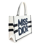 Canvas Embroidered Medium Miss D1OR Graffiti Book Tote Navy White