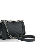 Calfskin Chevron Quilted New Medium Boy Flap Dark Navy Blue