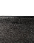 Calfskin Logo Large Cash Pouch With Handle Black White