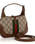 GG Supreme Monogram Azalea Calfskin Web Mini Jackie 1961 Hobo Beige Ebony Brown Sugar