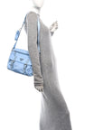 Re-Nylon Vela Saffiano Pocket Double Buckle Messenger Shoulder Bag Celeste